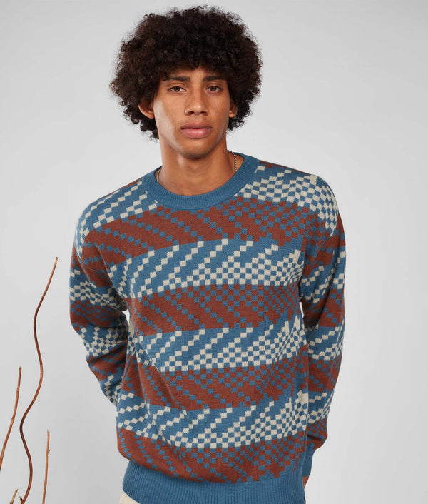 Flash Jacquard Crew Neck Sweater - Riverside And Arabian Spice