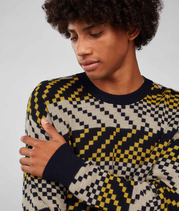 Flash Jacquard Crew Neck Sweater - Tawny Olive And Black Beauty