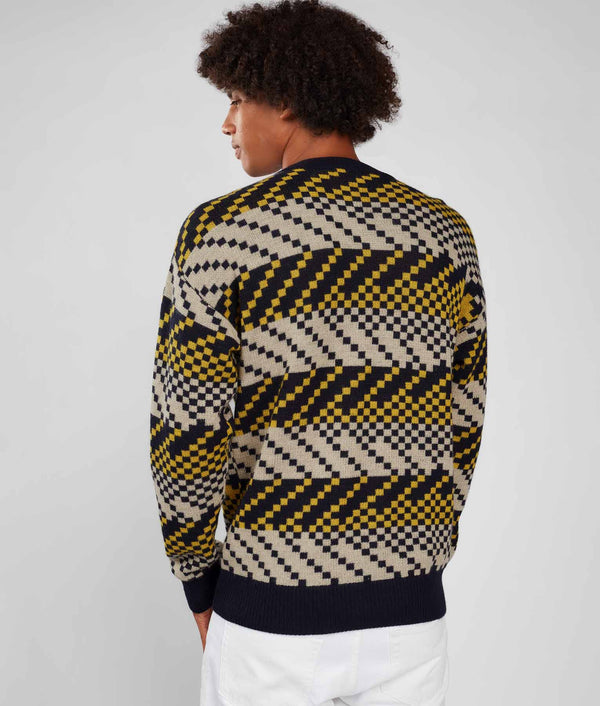 Flash Jacquard Crew Neck Sweater - Tawny Olive And Black Beauty