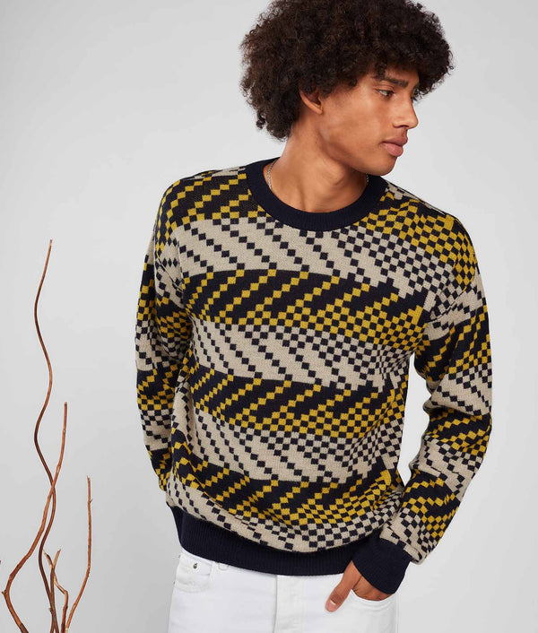 Flash Jacquard Crew Neck Sweater - Tawny Olive And Black Beauty