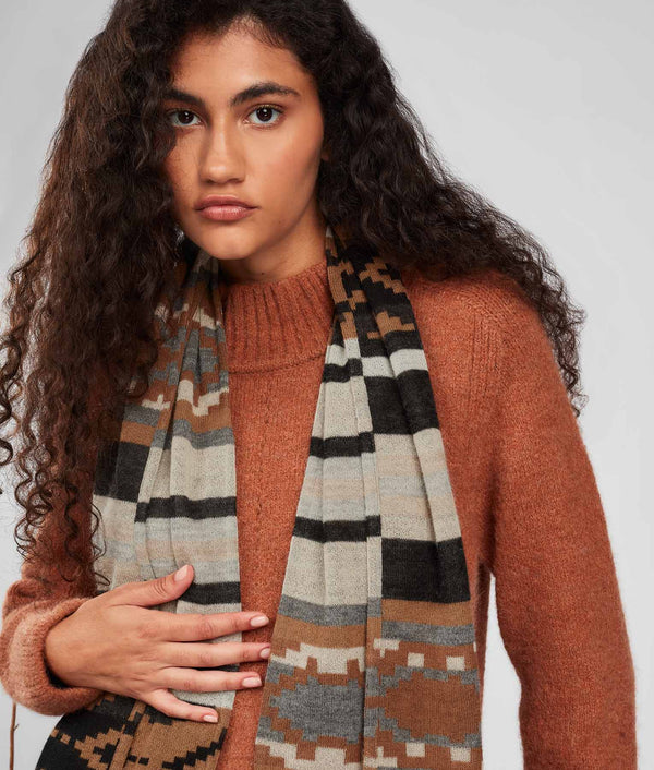 Tipped Jacquard Long Scarf - Valiant Poppy And Eclipse