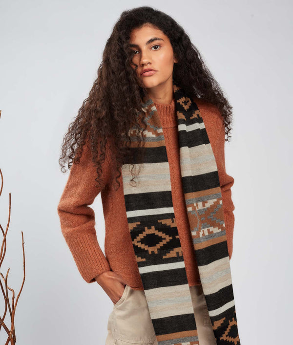 Tipped Jacquard Long Scarf - Valiant Poppy And Eclipse