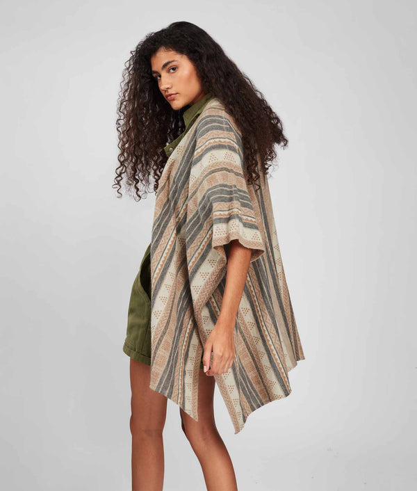 Poncho Festejo Reversible - Camel And Oxford Tan