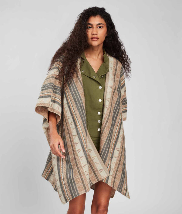 Poncho Festejo Reversible - Camel And Oxford Tan