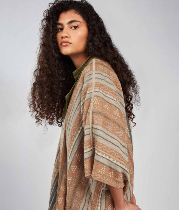 Poncho Festejo Reversible - Camel And Oxford Tan