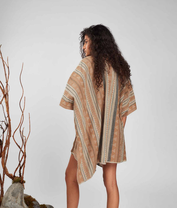 Poncho Festejo Reversible - Camel And Oxford Tan