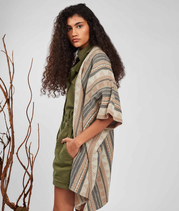 Poncho Festejo Reversible - Camel And Oxford Tan