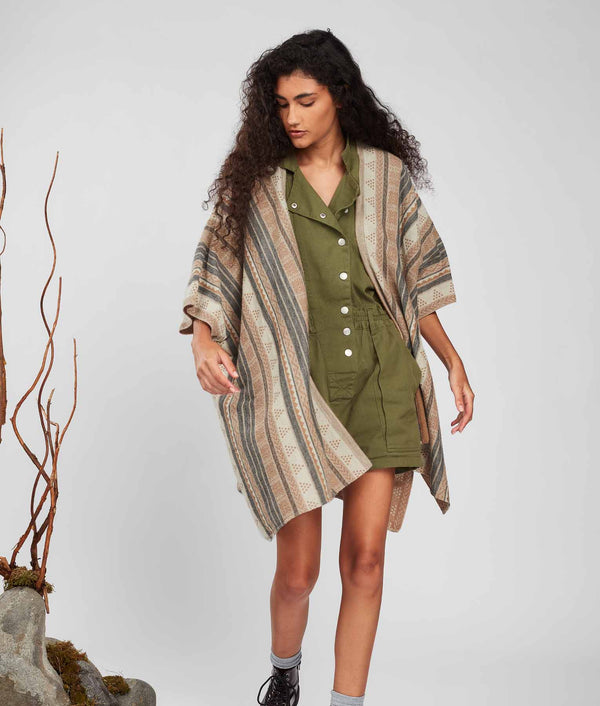 Poncho Festejo Reversible - Camel And Oxford Tan