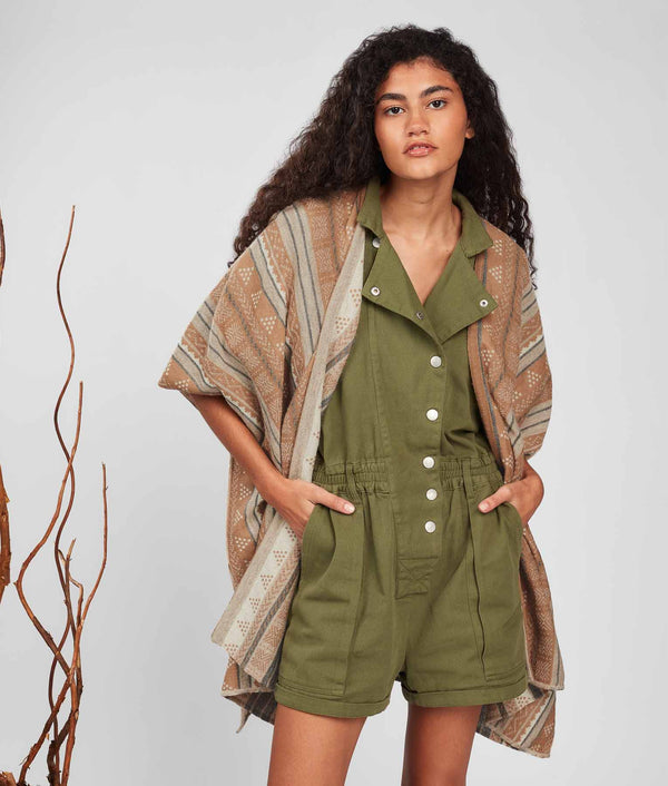 Poncho Festejo Reversible - Camel And Oxford Tan