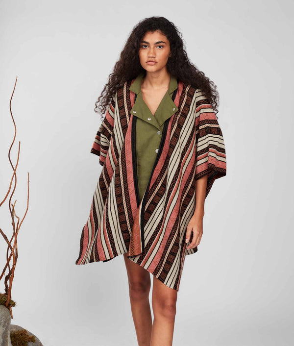 Poncho Festejo Reversible - Faded Rose And Mushroom