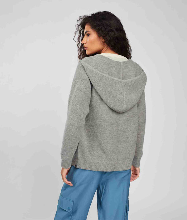 Jacquard & Links Hoodie Full Zip Cardigan - Amber Brown And Forest Fog