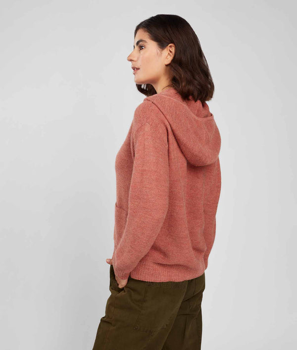 Jacquard & Links Hoodie Full Zip Cardigan - Tawny Orange And Paprika