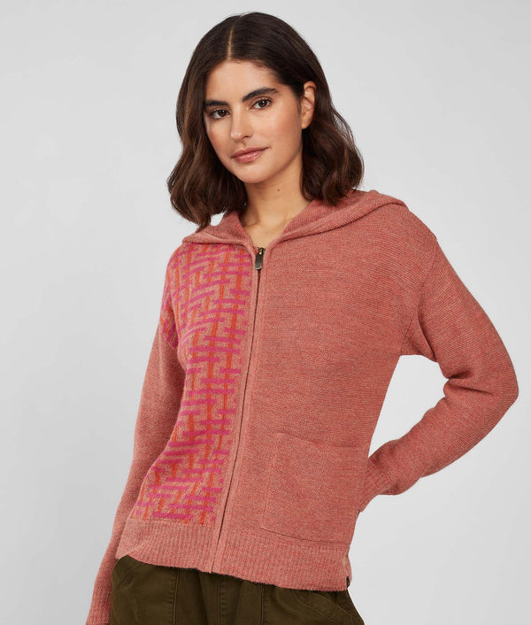 Jacquard & Links Hoodie Full Zip Cardigan - Tawny Orange And Paprika
