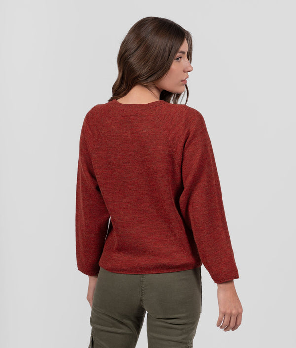 Basic Sweat Raglan Sleeves Sweater - Cherry
