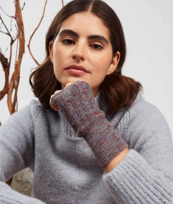 Ribbed Mittens - Cadet And Cherry Mahogany