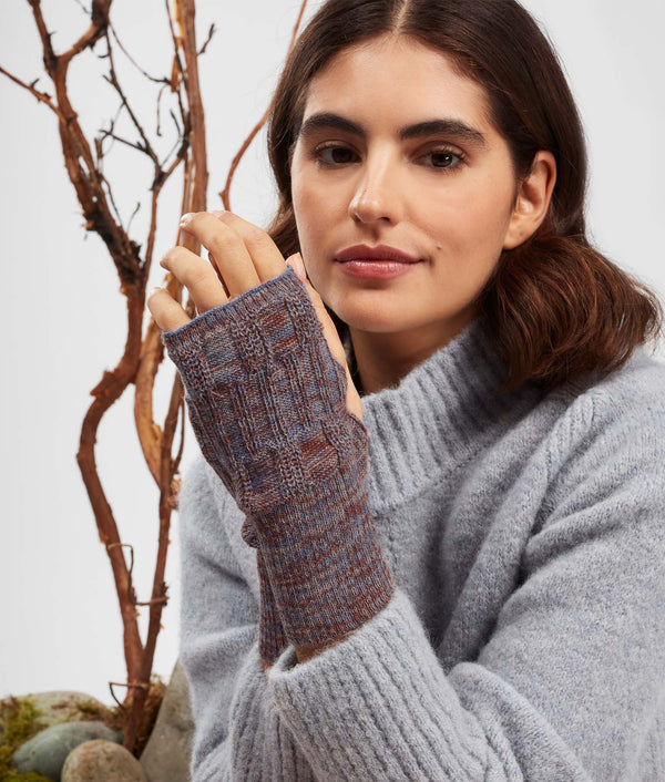 Ribbed Mittens - Cadet And Cherry Mahogany