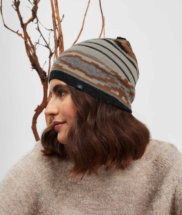 Tipped Jacquard Beanie - Silver Lining And Pecan Brown