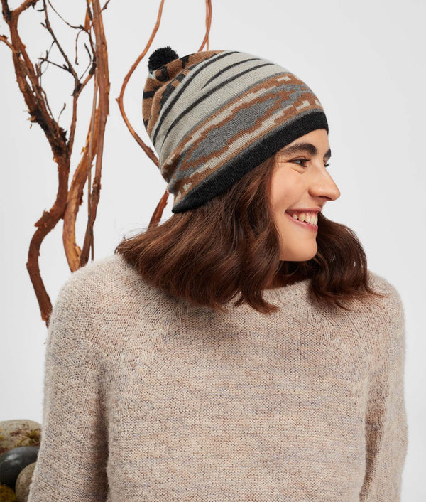 Tipped Jacquard Beanie - Silver Lining And Pecan Brown