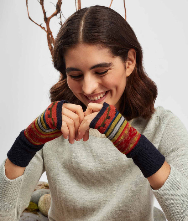 Tipped Jacquard Mittens - Orangeade And Black Beauty