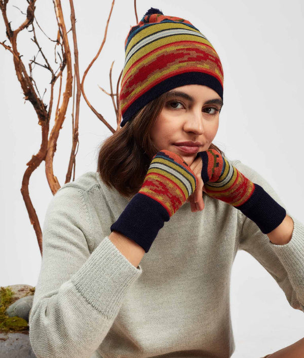 Tipped Jacquard Mittens - Orangeade And Black Beauty