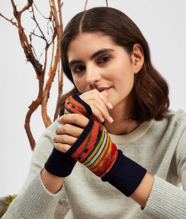Tipped Jacquard Mittens - Orangeade And Black Beauty