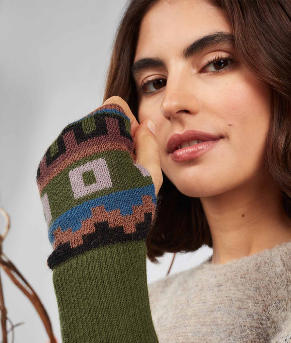 From The Heights Jacquard Mitttens - Green Garden And Mocha Mousse