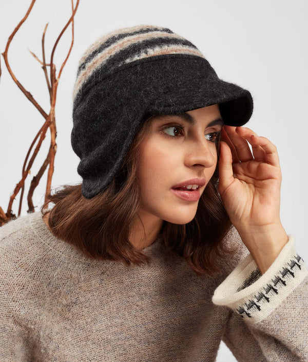 Jacquard Felted Eardrop Hat - Aqua Gray
