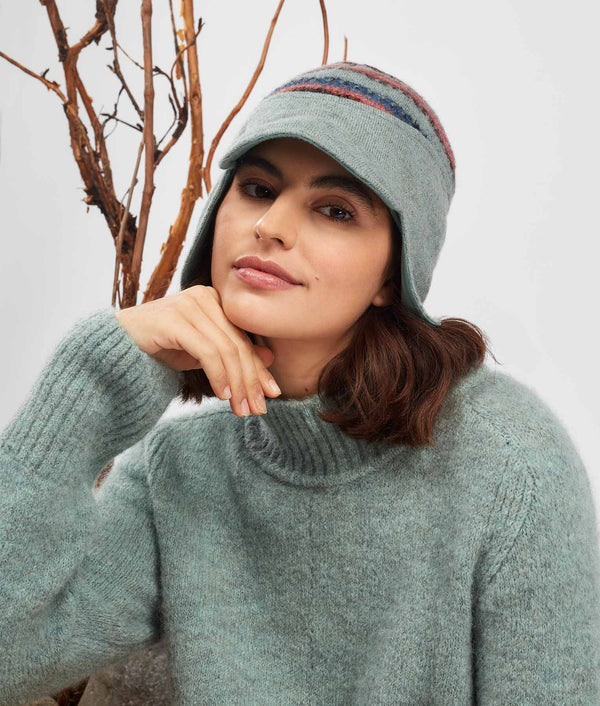 Jacquard Felted Eardrop Hat - Underseas And Demin Blue