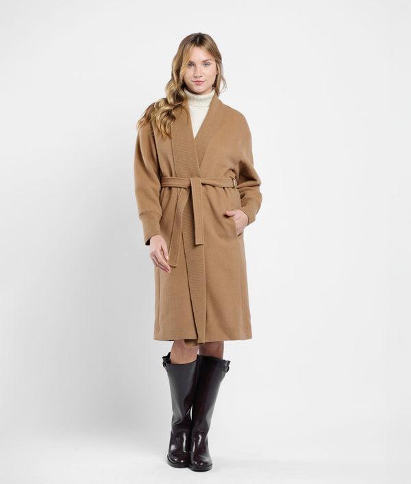 Long Wrap Coat - tabaco brown