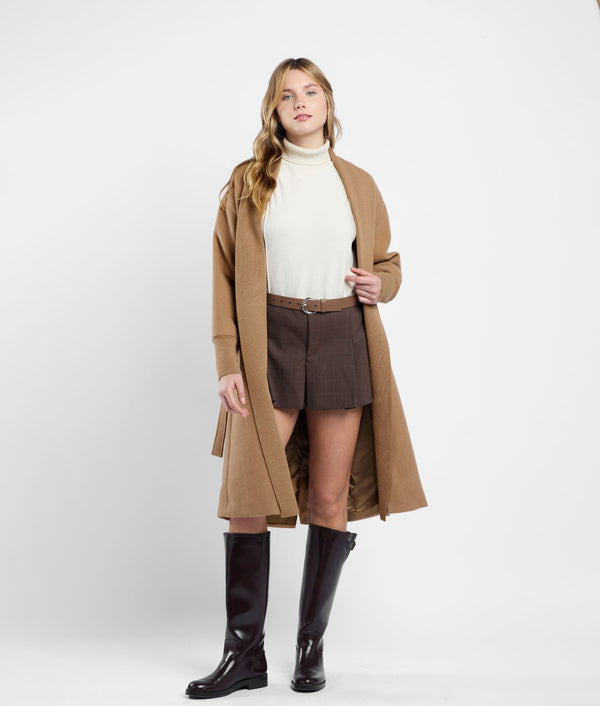 Long Wrap Coat - tabaco brown