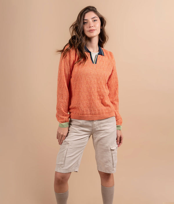 The Stream Polo Neck Sweater - Heather Melon And Navy Blue