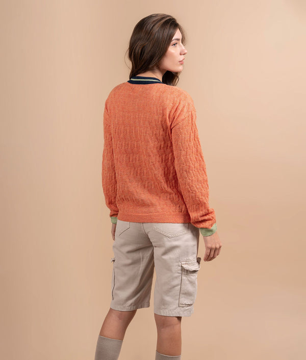 The Stream Polo Neck Sweater - Heather Melon And Navy Blue