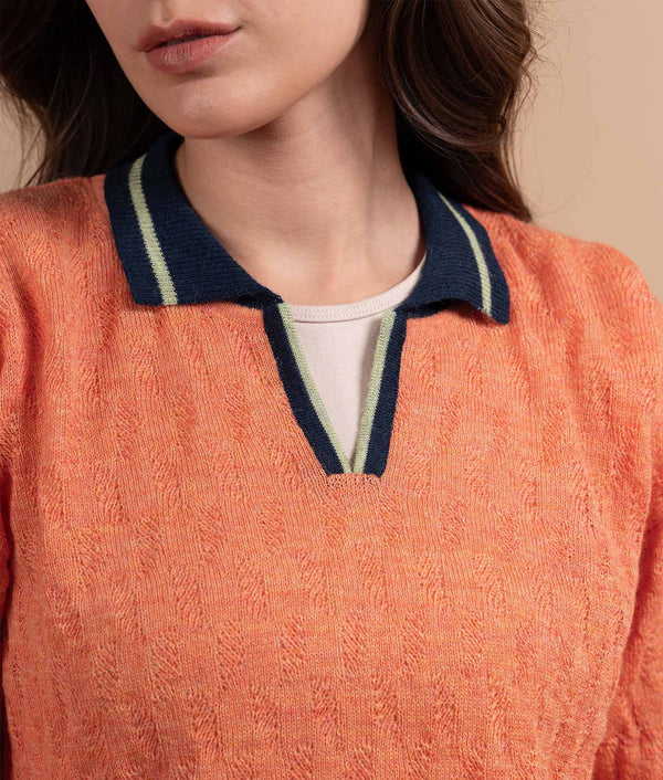 The Stream Polo Neck Sweater - Heather Melon And Navy Blue