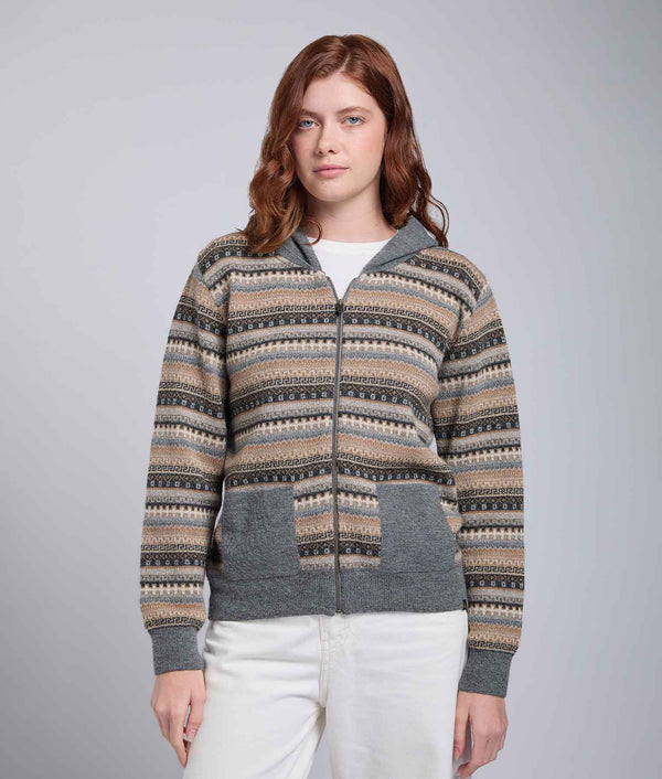 Women'S All Over Jacquard Hoodie Cardigan