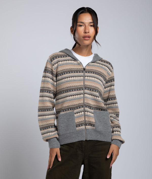 Women'S All Over Jacquard Hoodie Cardigan