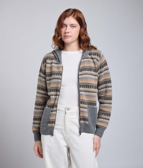 Women'S All Over Jacquard Hoodie Cardigan