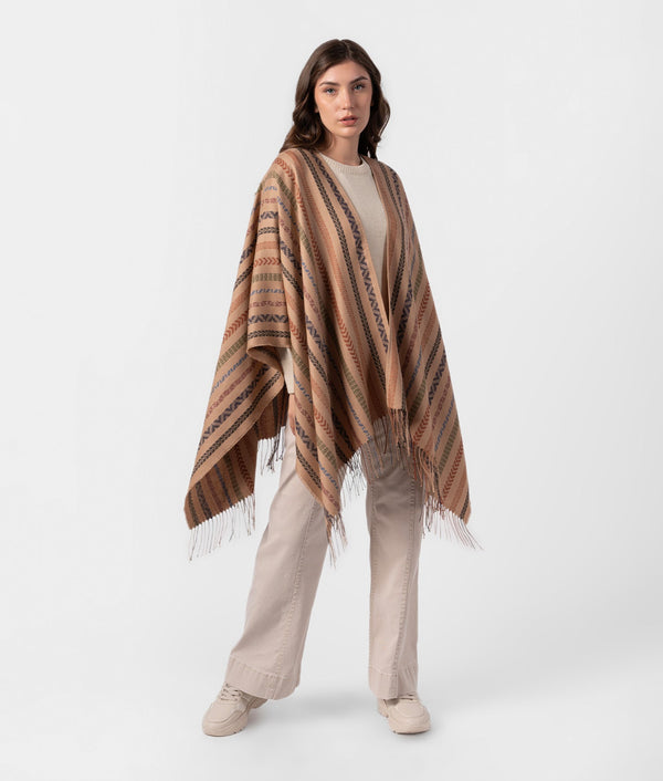 Los Simbolos Cape - Light Taupe Beige And Black