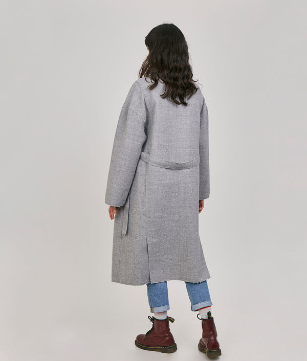 Belted Eased Reversible Coat - frayed edges